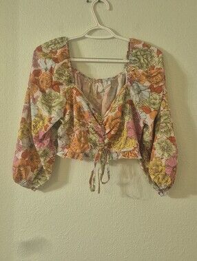Floral Tie-Front Crop Blouse in Multi Floral